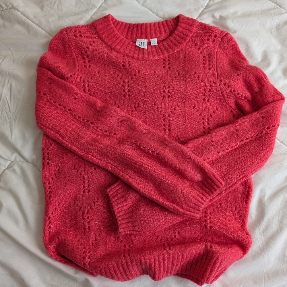 Gap Pointelle Crew Knit Sweater In Coral Pink